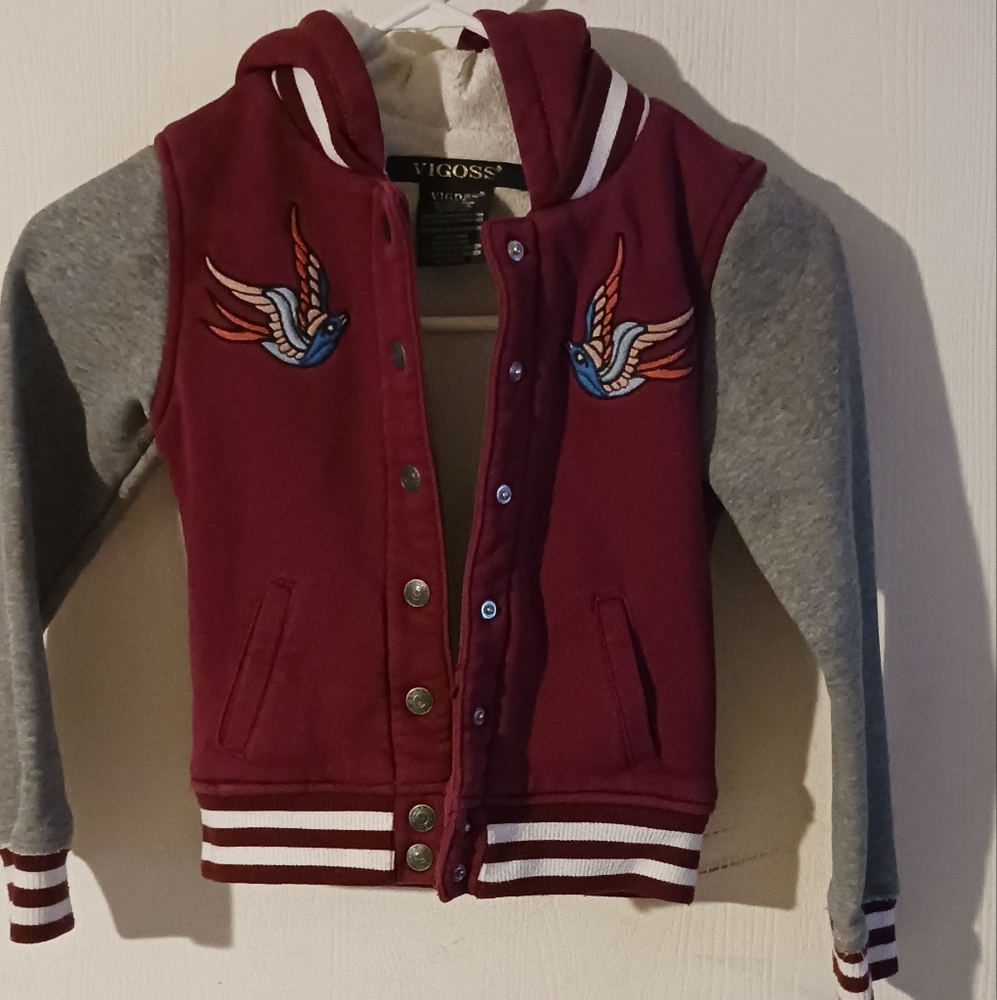 VIGOSS Girls Sz. 7 Letterman Style Jacket w Birds - Picture 2 of 10